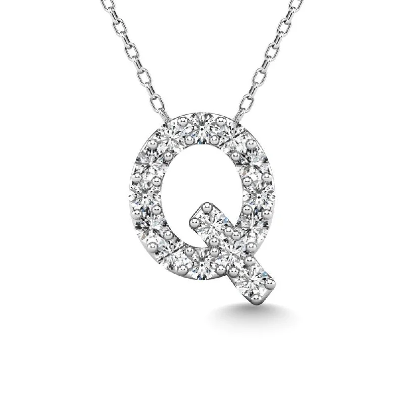 Women’s minimalist necklace-Diamond 1/6 Ct.Tw. Letter Q Pendant in 14K White Gold"