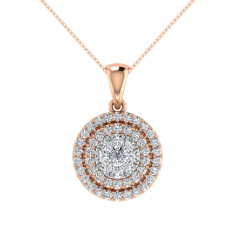 Women’s opal necklace-10K Rose Gold 3/4 Ct.Tw. Diamond Cluster Round Shape Pendant