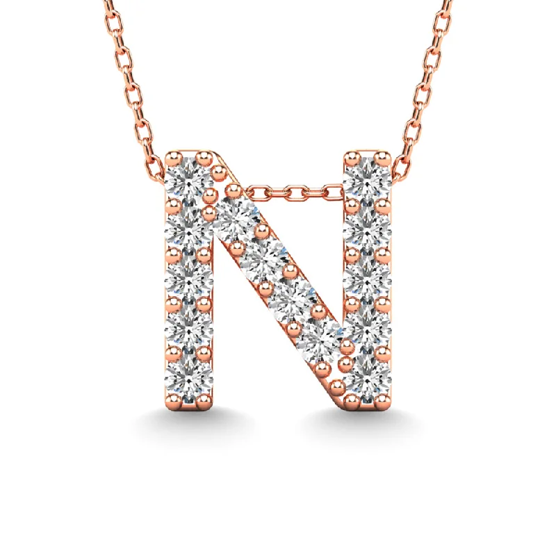 Women’s artistic necklace-Diamond 1/6 Ct.Tw. Letter N Pendant in 14K Rose Gold""