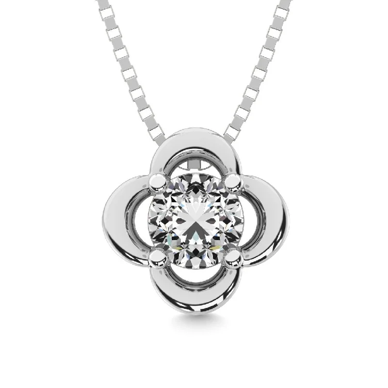 Women’s boho necklace-Diamond 1/5 ct tw Solitaire Dimond Pendant in 14K White Gold