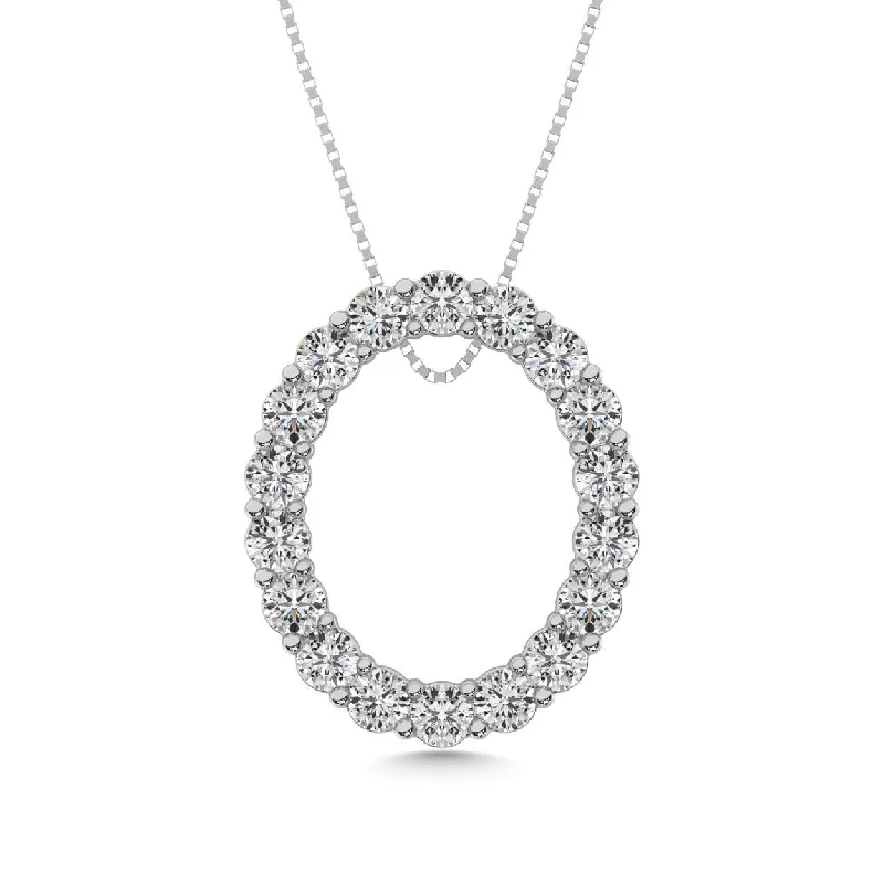 Women’s long necklace-Diamond 1 1/2 ct tw Oval Shape Pendant in 14K White Gold