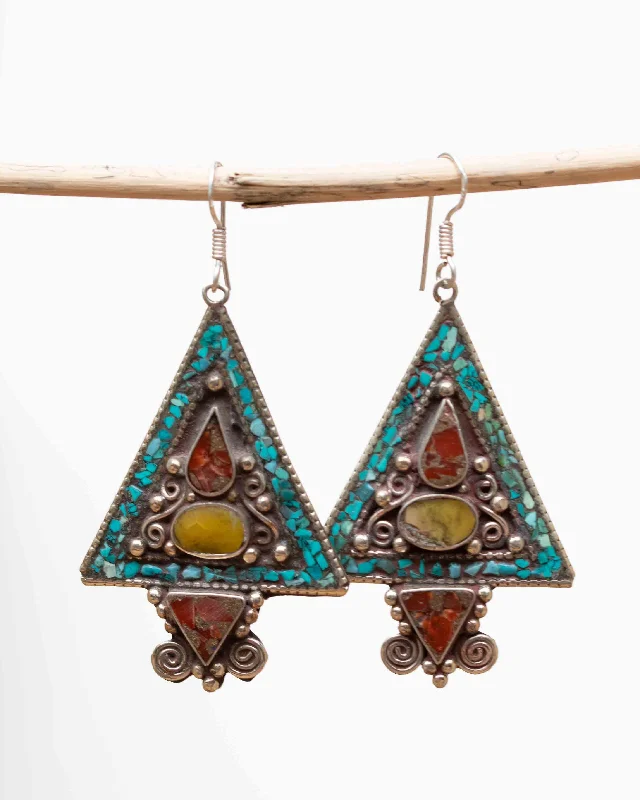 Women’s double hoop earrings-Agatha Turquoise Tibetan Earrings ~German Silver ~ SME048