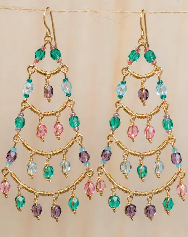 Women’s pearl drop earrings-Stephanie Chandelier Earrings ~Gold Plated ~ SME037