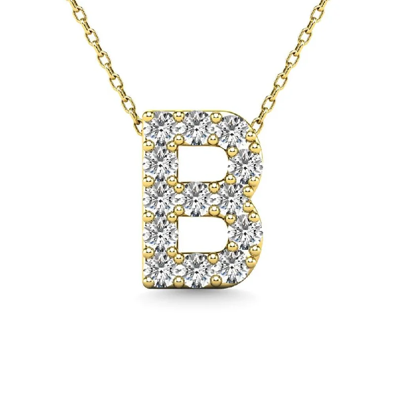 Women’s diamond chain necklace-Diamond 1/8 Ct.Tw. Letter B Pendant in 14K Yellow Gold"