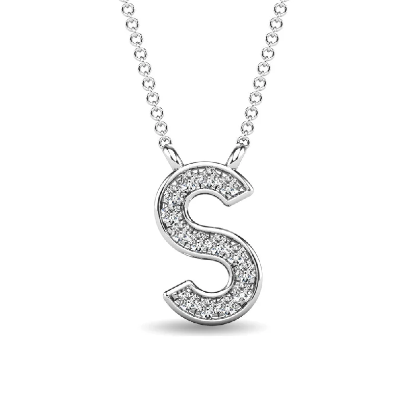 Women’s boho necklace-Diamond 1/20 Ct.Tw. Letter S Pendant in 10K White Gold""