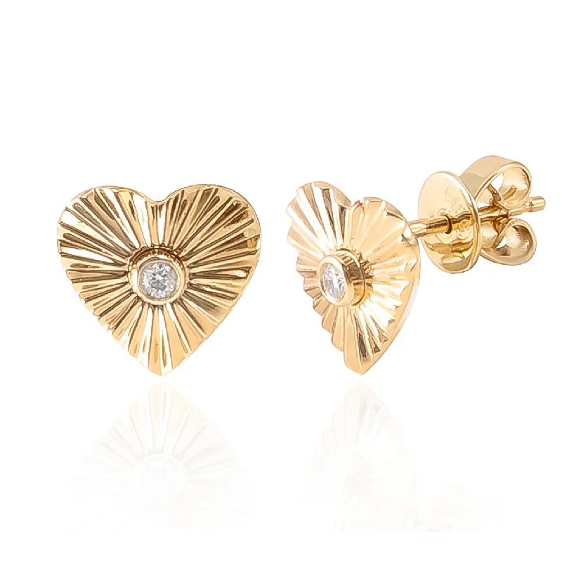 Women’s pearl stud earrings-Radiating Heart Studs