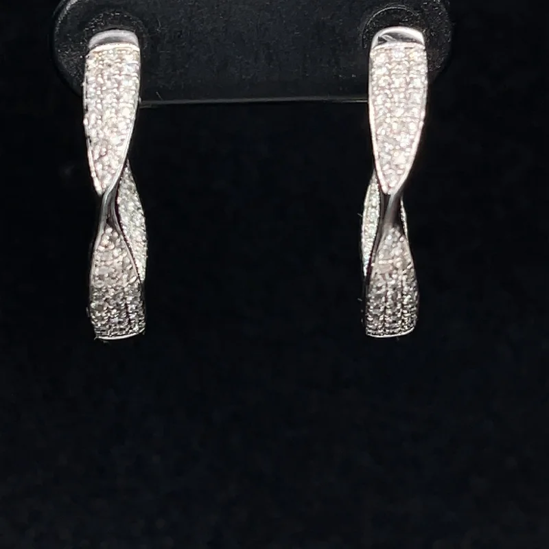 Women’s elegant earrings-Diamond Twisted Hoop Earrings in 18k White Gold - (#87-ERDIA272095)