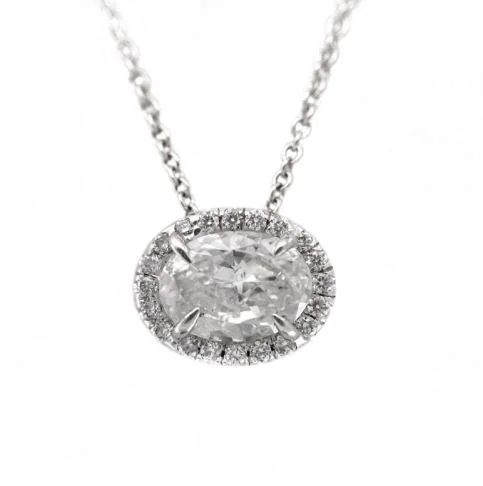 Women’s anniversary necklace-Oval Diamond Halo pendant