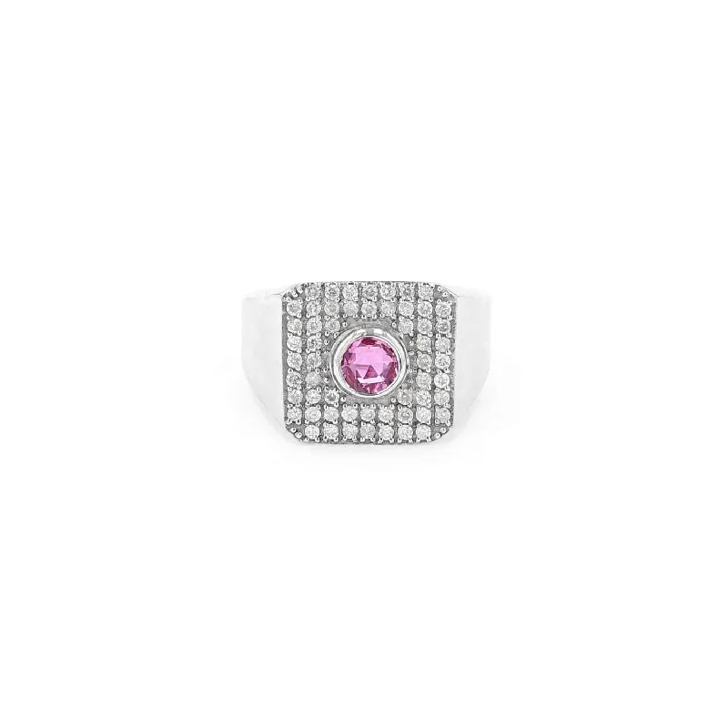 Women’s engagement ring set-Pink Tourmaline Diamond Signet Ring  R0345-8-PS