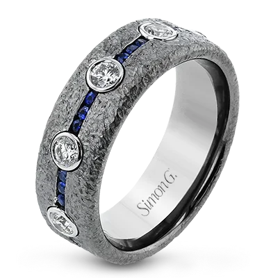 Women’s eternity diamond engagement ring-Men's Ring In 14k Gold With Diamonds And sapphires LR3055