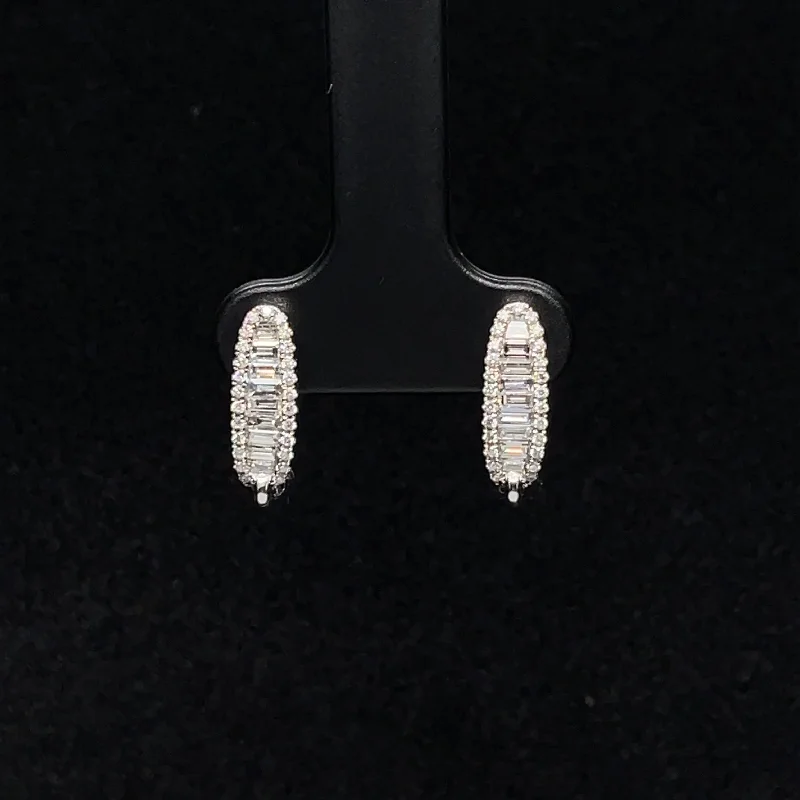 Women’s celestial earrings-Diamond Baguette Half Hoop Earrings in 18k White Gold - (#78-ERDIA343928)