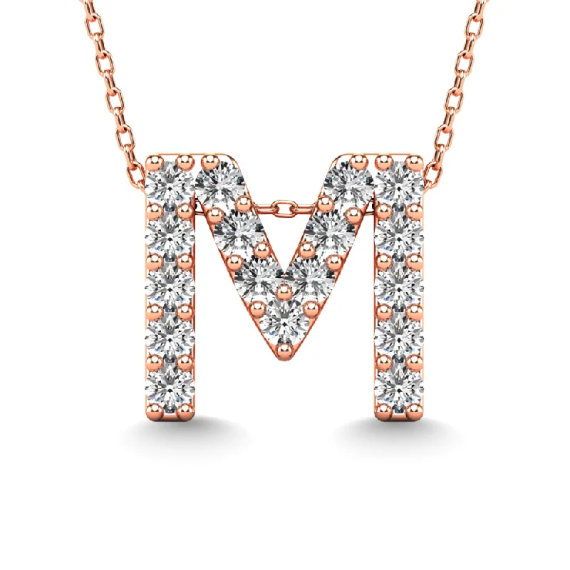 Women’s pearl drop necklace-Diamond 1/6 Ct.Tw. Letter M Pendant in 14K Rose Gold""