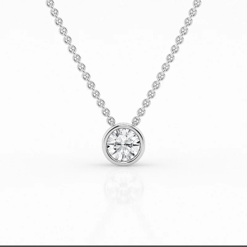 Women’s diamond pendant necklace-0.50 ct Round Lab Diamond Centre Stone  Bezel Pendant by Mercury Rings