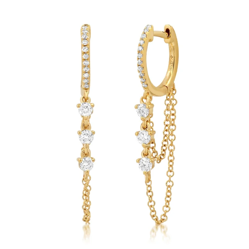 Women’s gemstone earrings-Diamond Chain Huggies