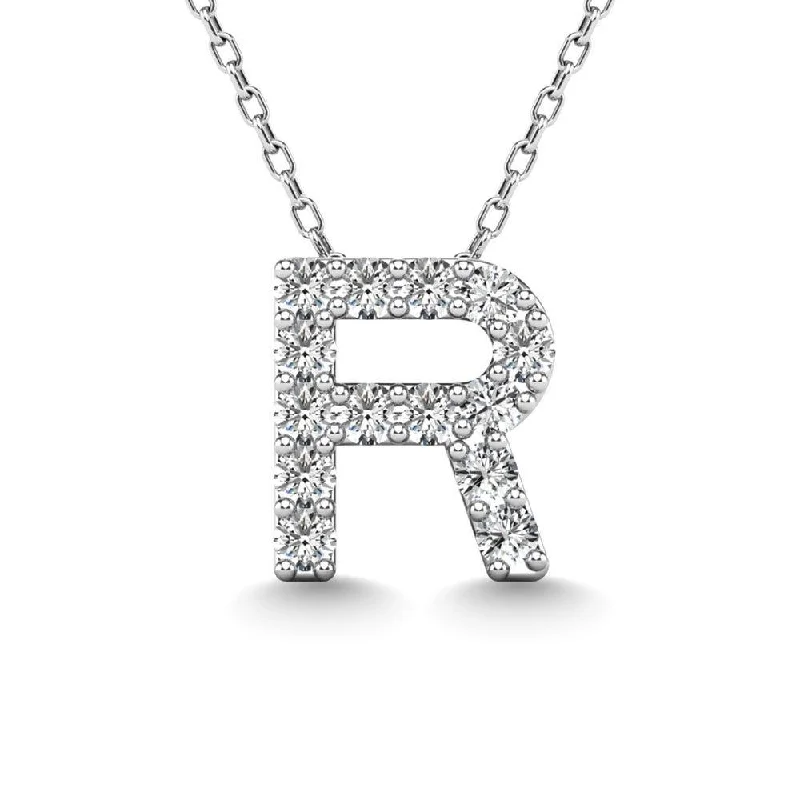 Women’s engraved necklace-Diamond 1/8 Ct.Tw. Letter R Pendant in 14K White Gold"