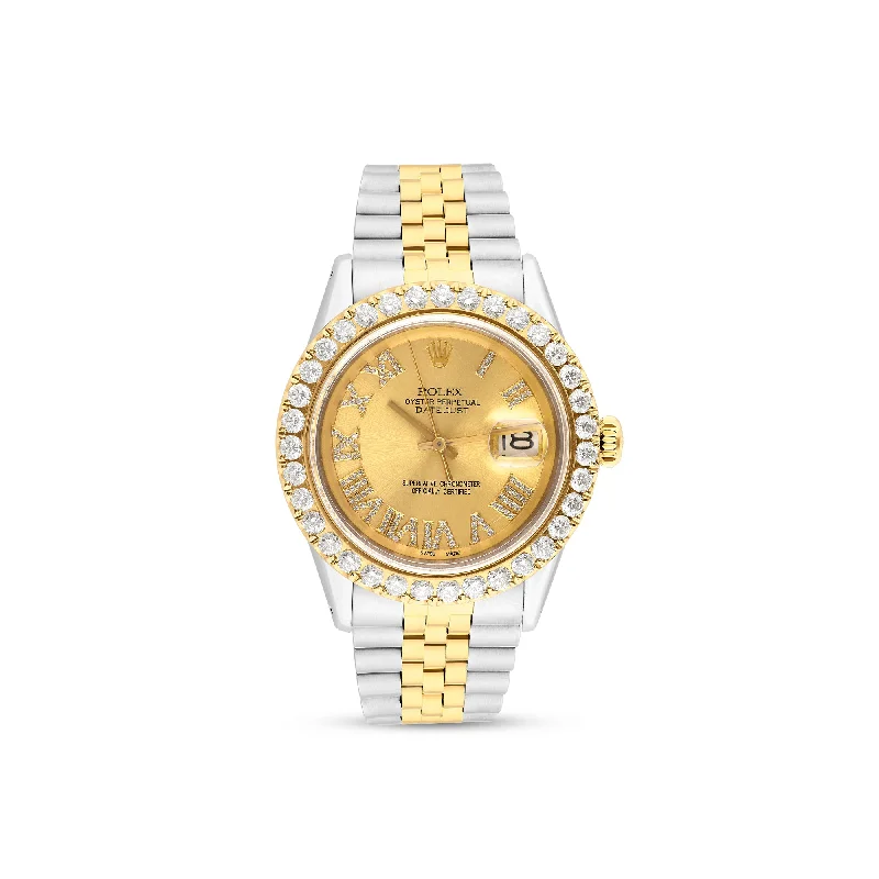 Women’s floral engagement ring-Men's Diamond Watch Rolex DateJust 36mm Two-Tone; Champagne Dial W00924