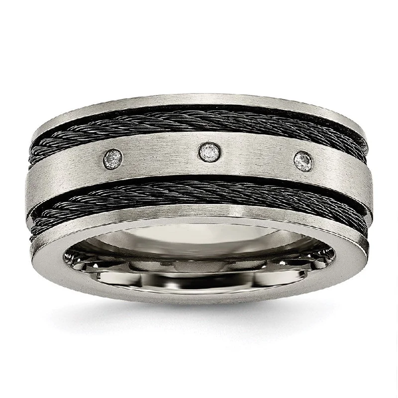 Women’s halo diamond engagement ring-Titanium Black IP-plated Cable and Diamonds 10mm Brushed Band | TB265AA