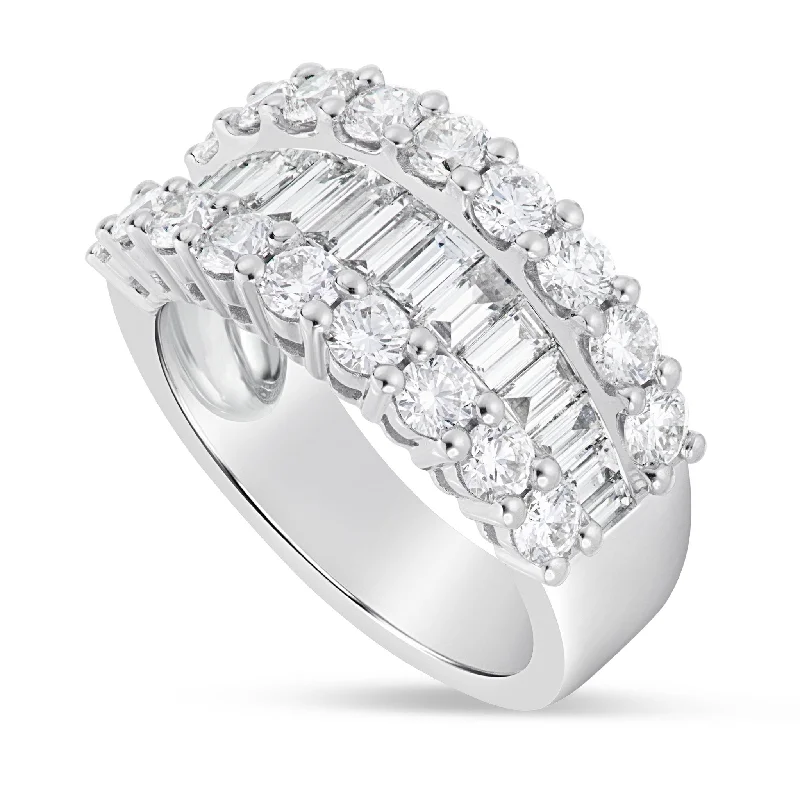 Women’s vintage-inspired diamond engagement ring-18K White Gold 2.57ctw Baguette Diamond Half Eternity Ring