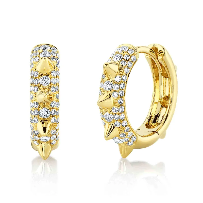 Women’s double hoop earrings-Diamond Spike Huggies