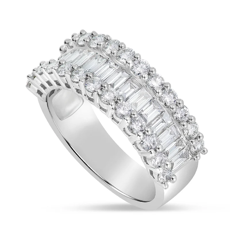 Women’s contemporary engagement ring-18k White Gold 1.97ct Baguette Diamond Half Eternity Ring