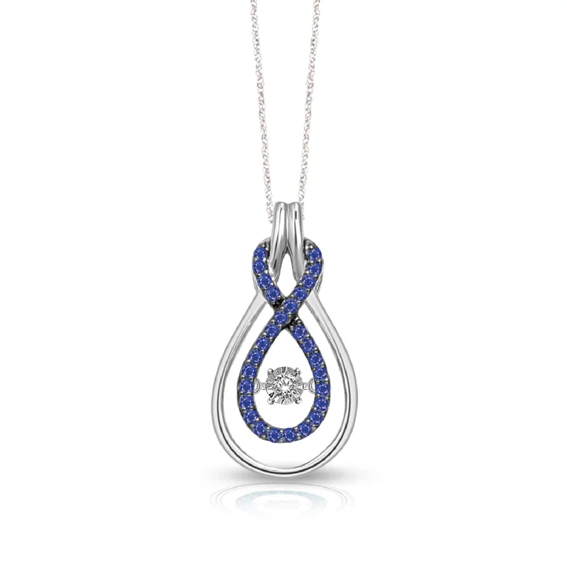 Women’s butterfly necklace-10K White Gold 1/3 Ct.Tw. Moving Diamond & Blue Sapphire Fashion Pendant