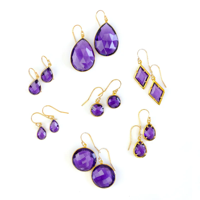 Women’s boho earrings-Purple Amethyst Earrings : February Birthstone