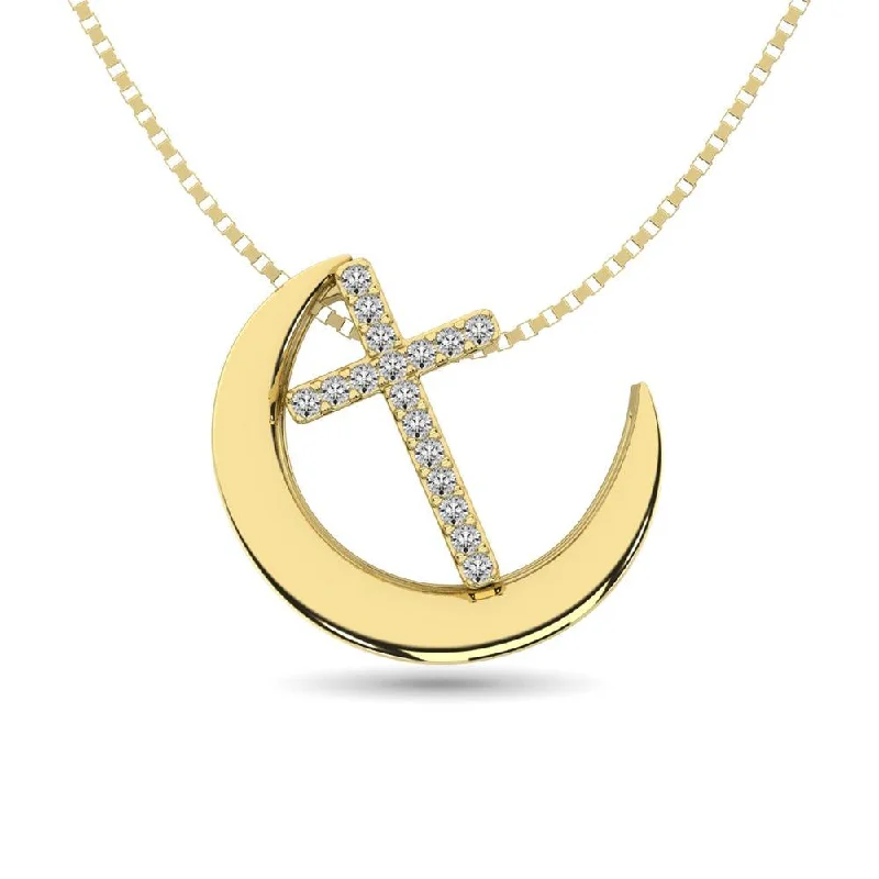 Women’s layered gold necklace-Diamond 1/20 ct tw Moon and Cross Pendant in 10K Yellow Gold