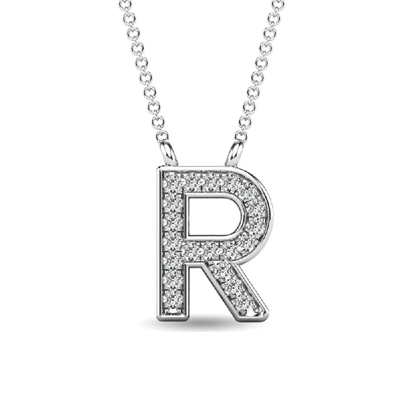 Women’s statement necklace-Diamond 1/20 Ct.Tw. Letter R Pendant in 10K White Gold