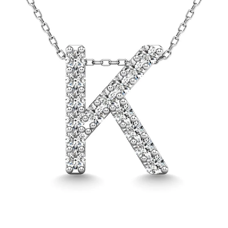 Women’s rose gold necklace-Diamond 1/8 Ct.Tw. Letter K Pendant in 14K White Gold"