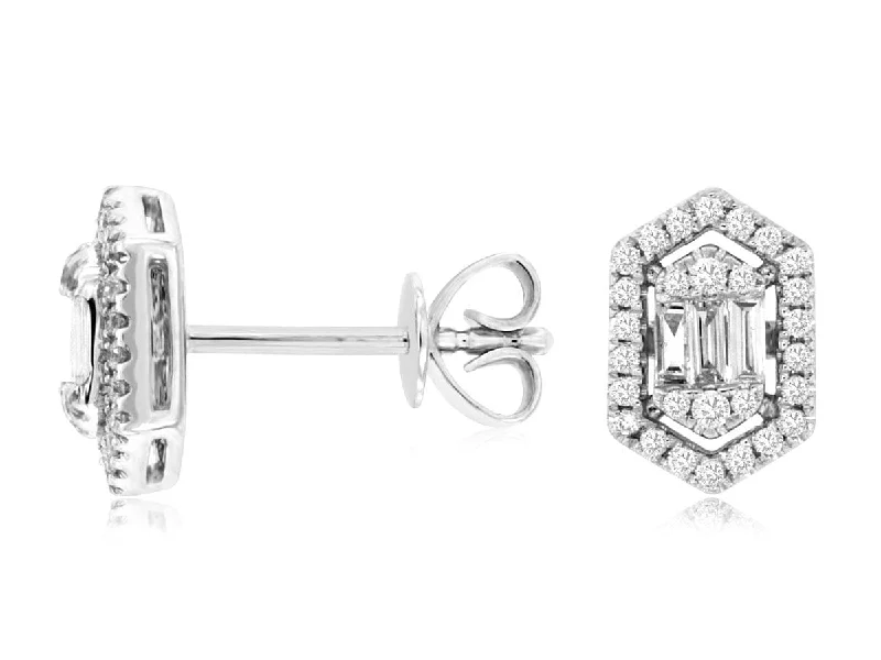 Women’s simple stud earrings-14K White Gold Diamond Studs