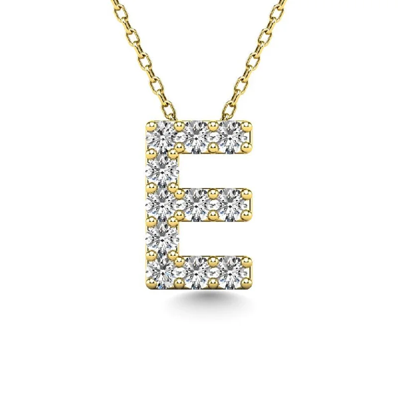 Women’s beaded necklace-Diamond 1/10 Ct.Tw. Letter E Pendant in 14K Yellow Gold"