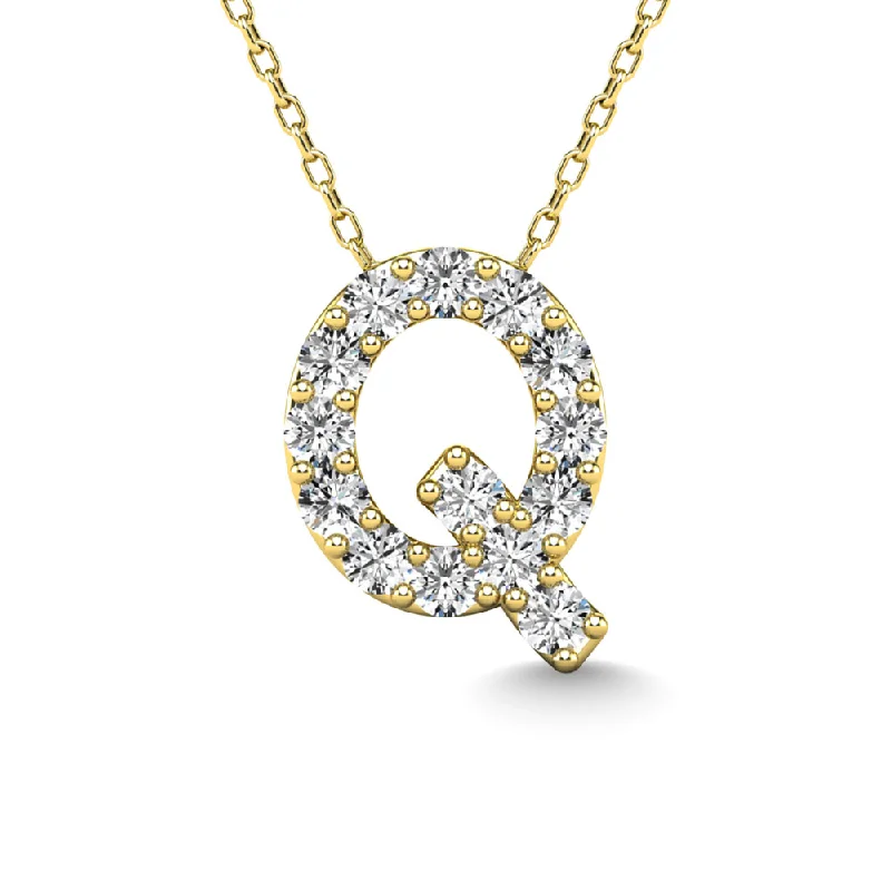 Women’s diamond necklace chain-Diamond 1/6 Ct.Tw. Letter Q Pendant in 14K Yellow Gold""