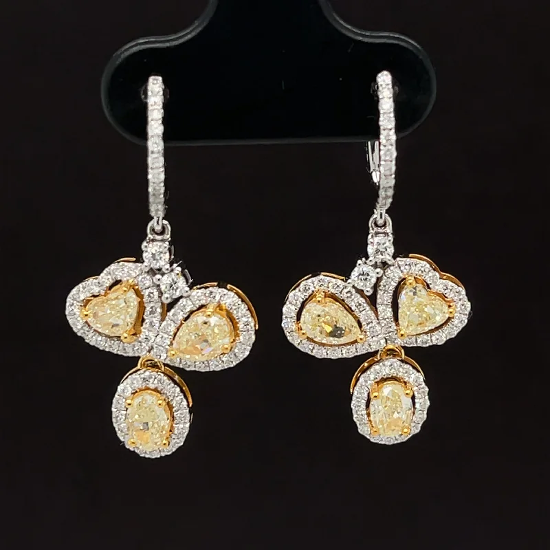 Women’s pearl earrings-Fancy Yellow & White Diamond Dangle Huggie Hoops in 18k Two-Tone Gold - (#195 - ERDIA349928)