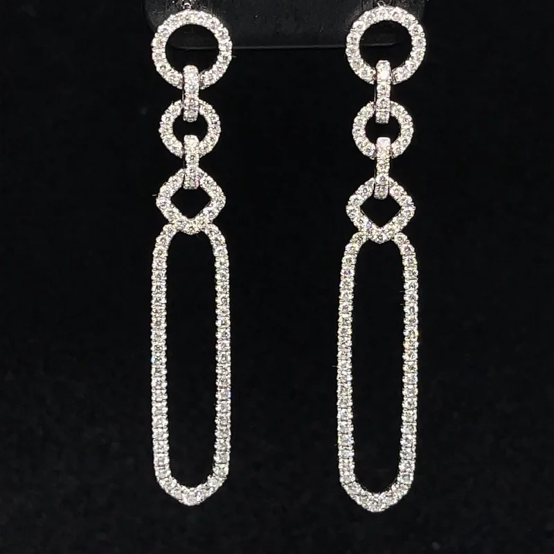 Women’s minimalist earrings-Diamond Paper Clip Dangle Earrings in 18k White Gold - (#84-ERDIA280447)