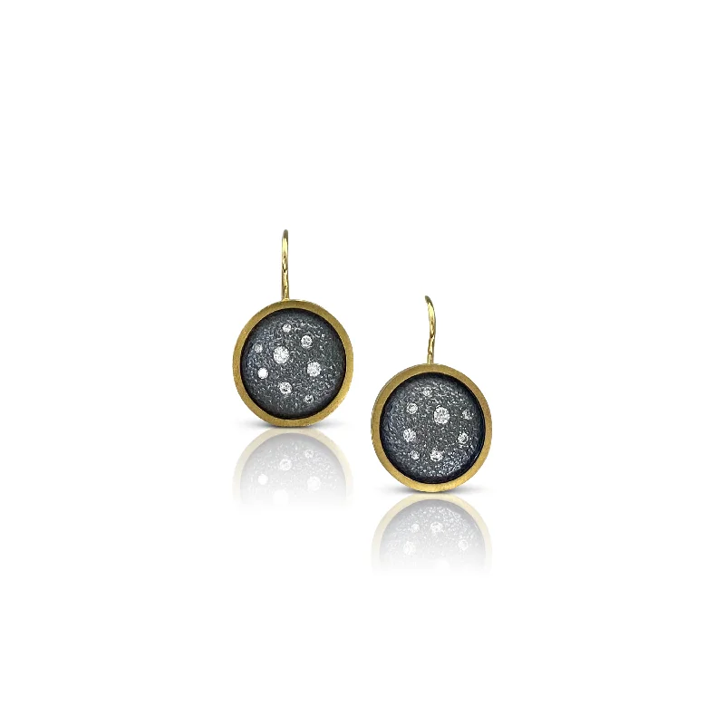 Women’s minimalist earrings-Silver and Gold Diamond Disc Wire Earring