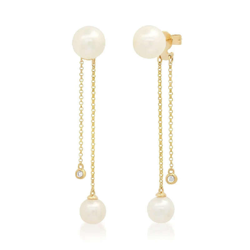 Women’s hoop earrings-Pearl Chain Drops