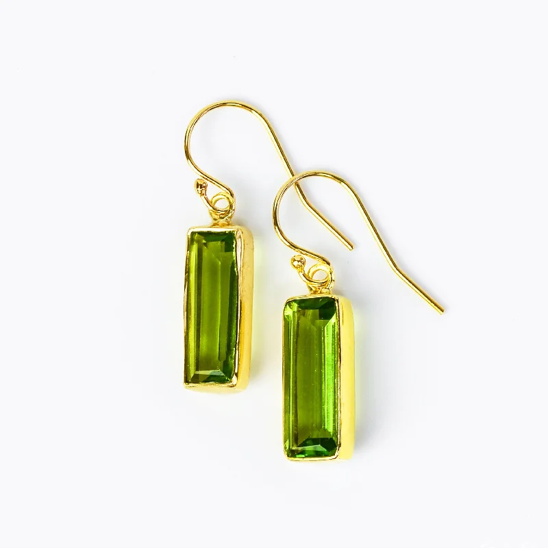 Women’s long drop earrings-Peridot Bar Earrings : August Birthstone : Adira Series