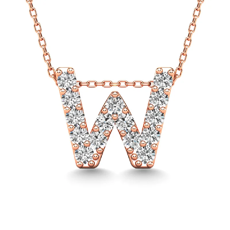 Women’s statement necklace-Diamond 1/6 Ct.Tw. Letter W Pendant in 14K Rose Gold""