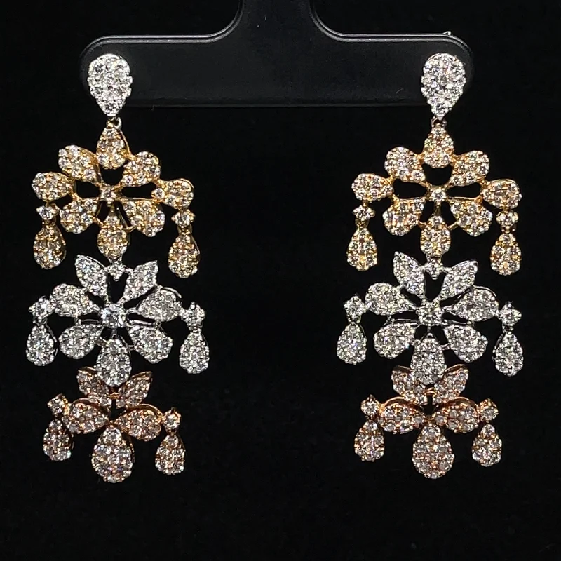 Women’s delicate earrings-Diamond Triple Luxe Chandelier Earrings in 18k Tri-Color Gold - (#86-ERDIA342092)