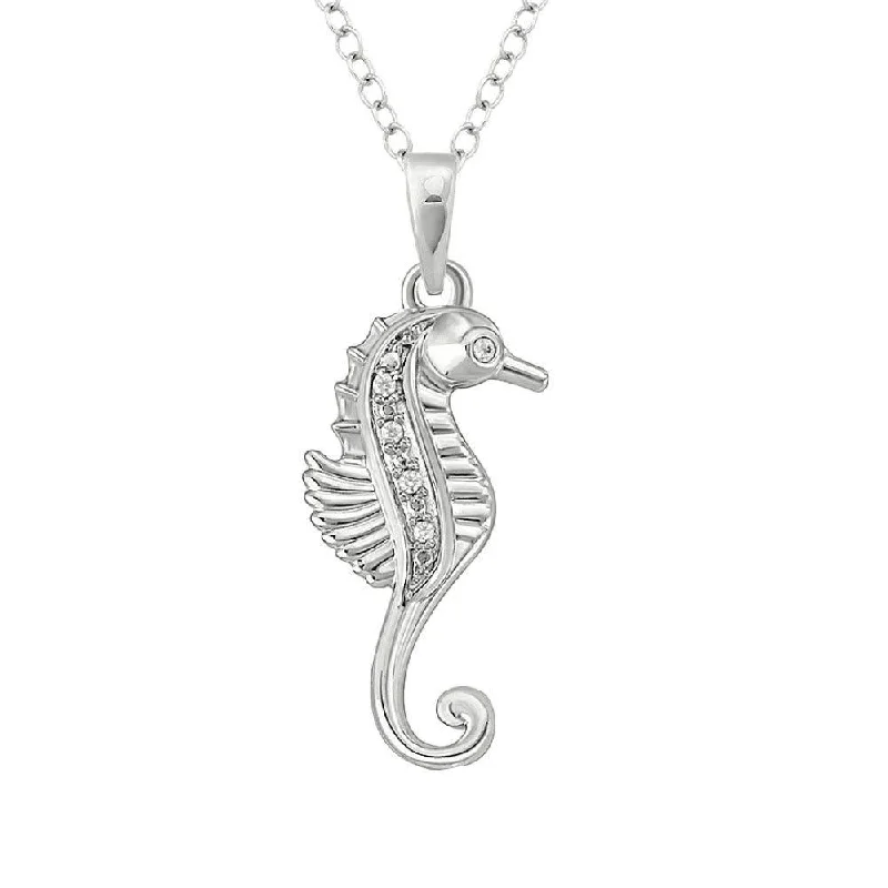 Women’s gemstone chain necklace-Diamond 1/50 Ct.Tw. Sea Horse Pendant in Sterling Silver