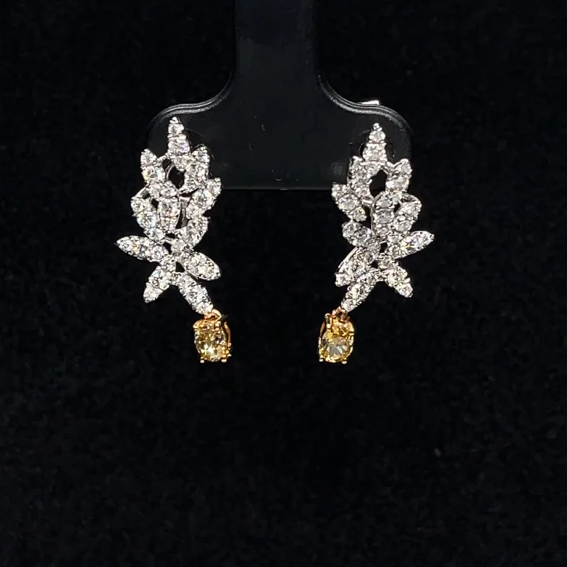 Women’s butterfly earrings-Fancy Yellow & White Diamond Cascade Formal Earrings in 18k White Gold - (#76-ERDIA 285739)