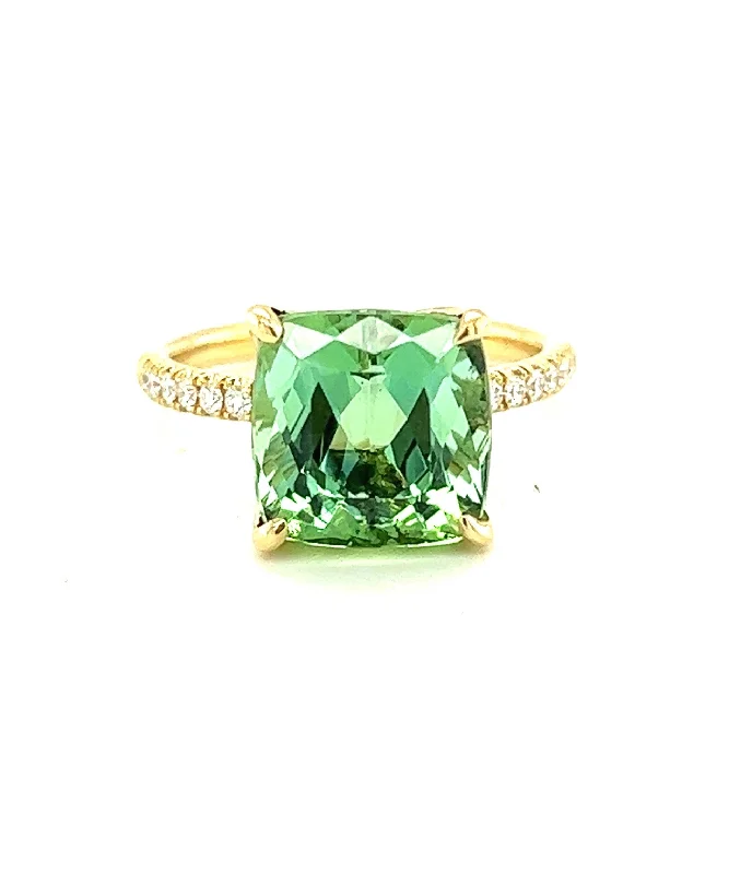 Women’s radiant solitaire engagement ring-Green Tourmaline Ring with Diamonds 282-JSA