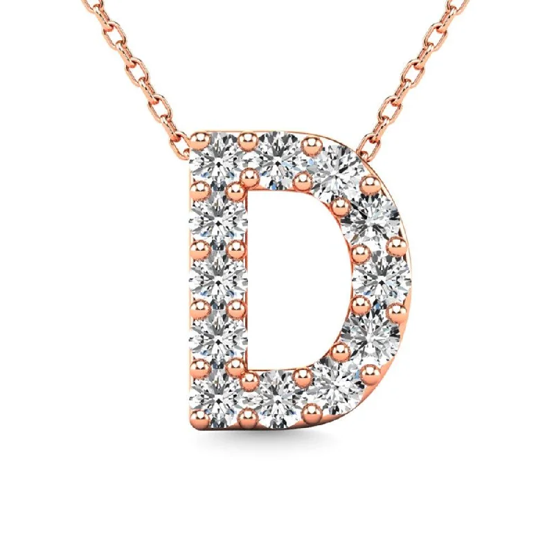 Women’s double chain necklace-Diamond 1/8 Ct.Tw. Letter D Pendant in 14K Rose Gold"