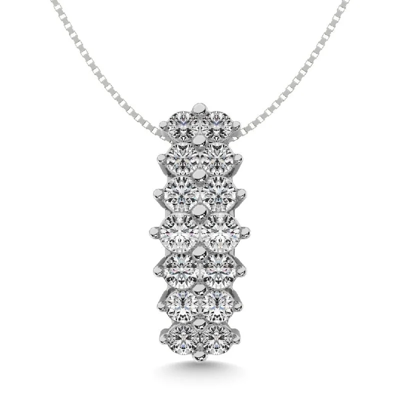 Women’s choker necklace-Diamond 2 ct tw Round Cut Pyramid Pendant in 14K White Gold