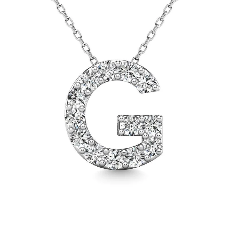 Women’s gemstone chain necklace-Diamond 1/8 Ct.Tw. Letter G Pendant in 14K White Gold"