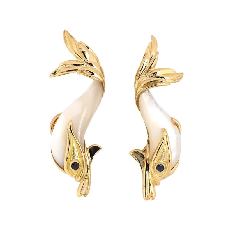 Women’s classic earrings-Mother-of-Pearl & Sapphire Dolphin Earrings