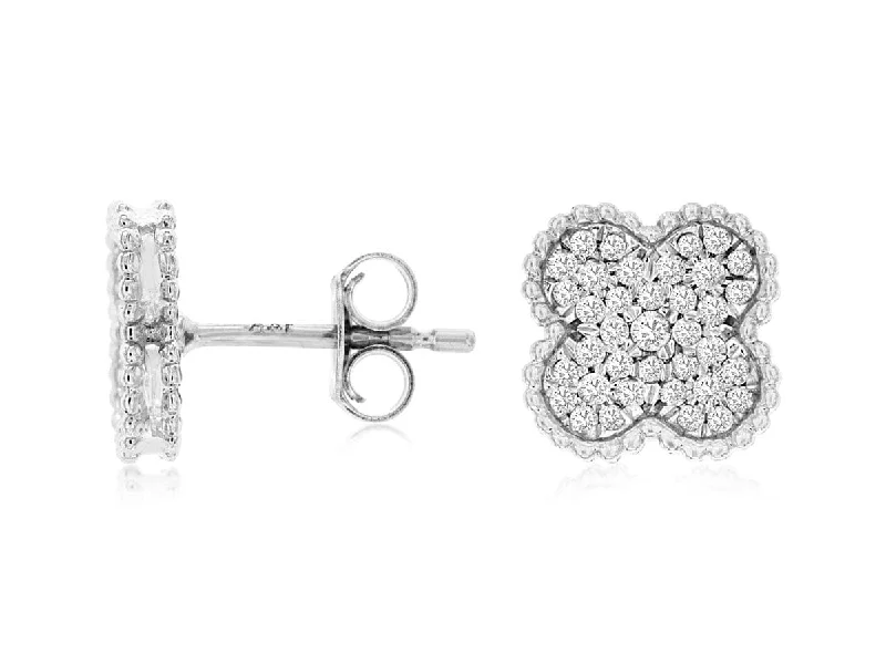 Women’s hoop earrings-14K White Gold Diamond Cluster Van Cleef Earrings