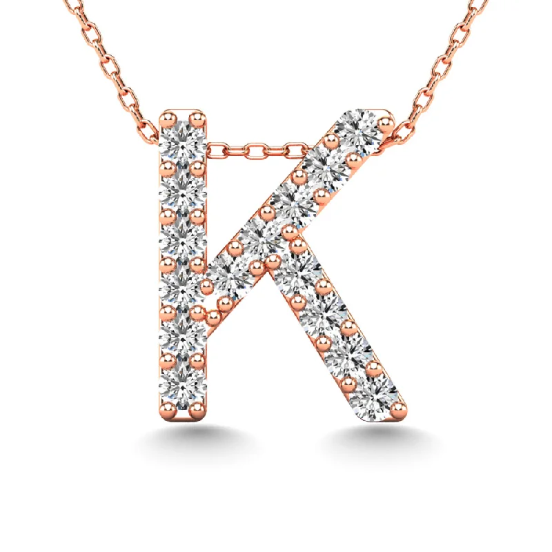 Women’s adjustable necklace-Diamond 1/8 Ct.Tw. Letter K Pendant in 14K Rose Gold""