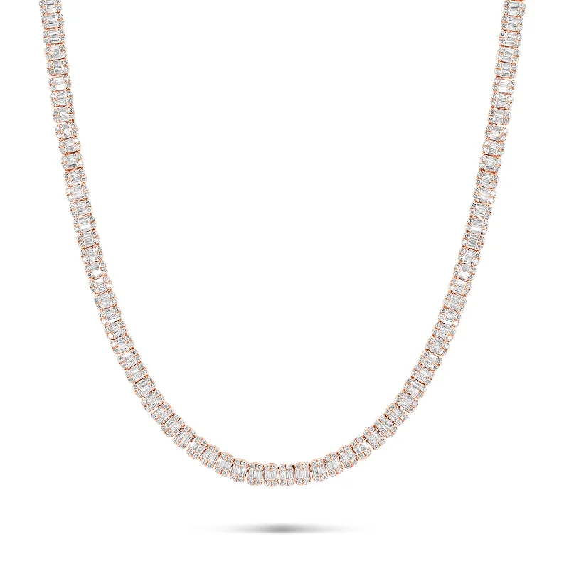 Women’s affordable diamond engagement ring-10K Rose Gold Baguette and Round Diamond Fancy Link Chain