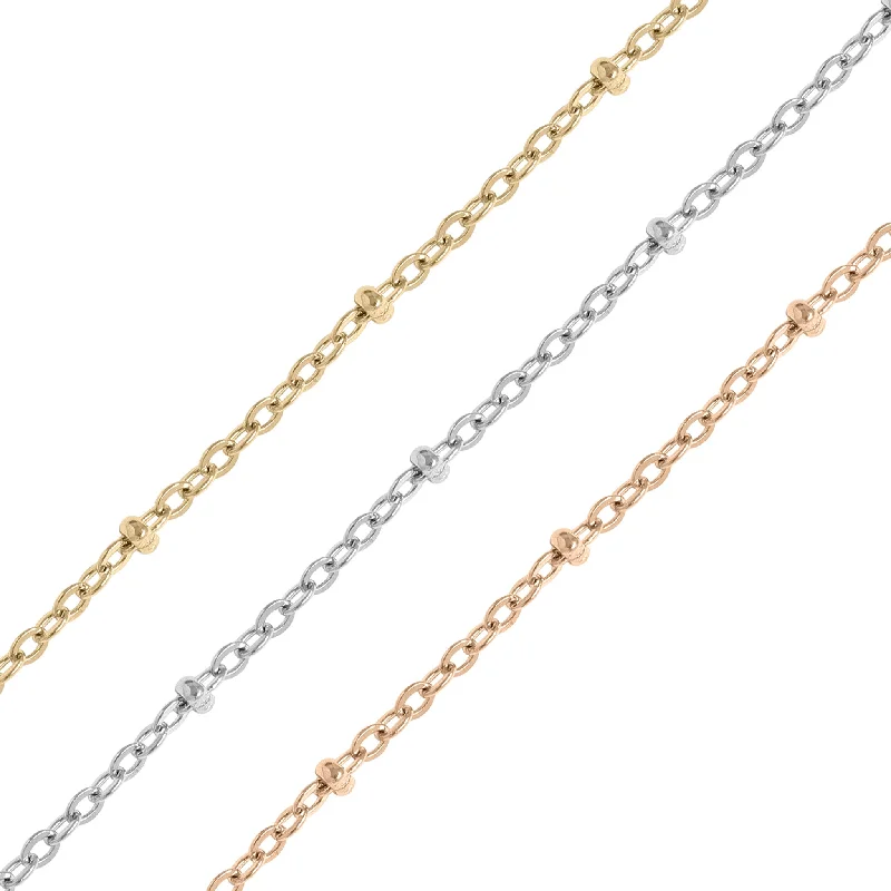 Women’s gold pendant necklace-2.5mm 18K Gold PVD Stainless Steel Beaded Satellite Permanent Jewelry Chain By The Foot / SPL1006